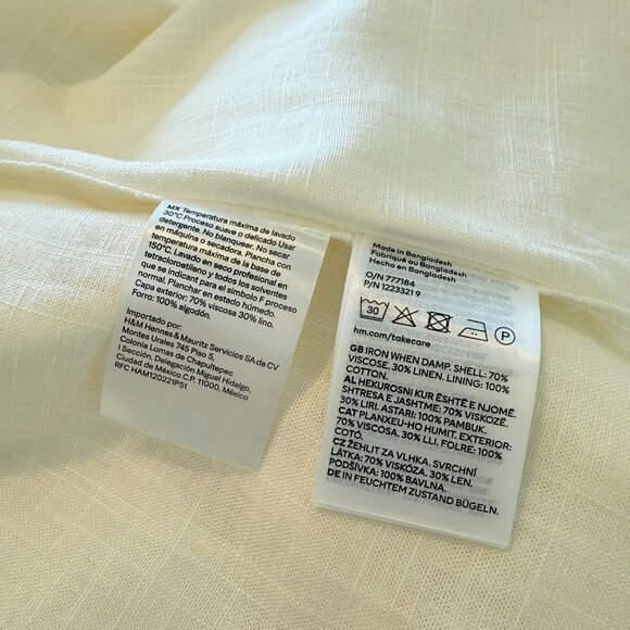 H&M Divided Linen-Blend Puff Sleeve Dress – Cream – XS – New - Picture 9 of 9